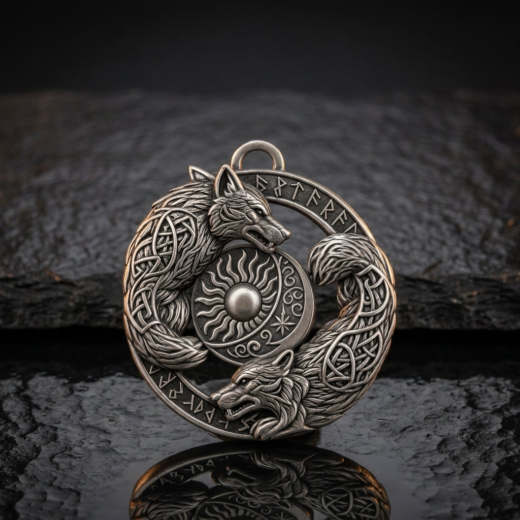 Skoll and Hati Sun-and-Moon Wolves Pendant Necklace