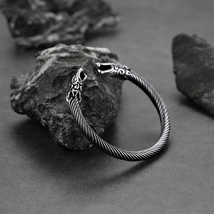 Viking Bracelet Norse Wolf Heads Cuff Bangle For Men