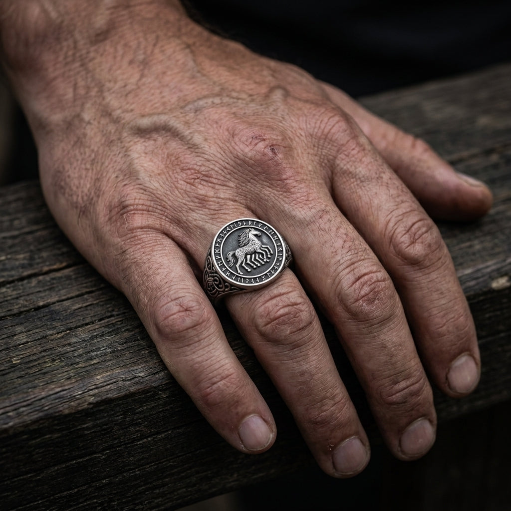 Viking Sleipnir Horse Signet Ring