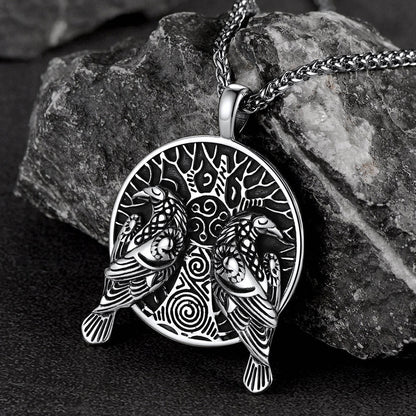 Viking Huginn And Muninn Ravens Coin Necklace For Men