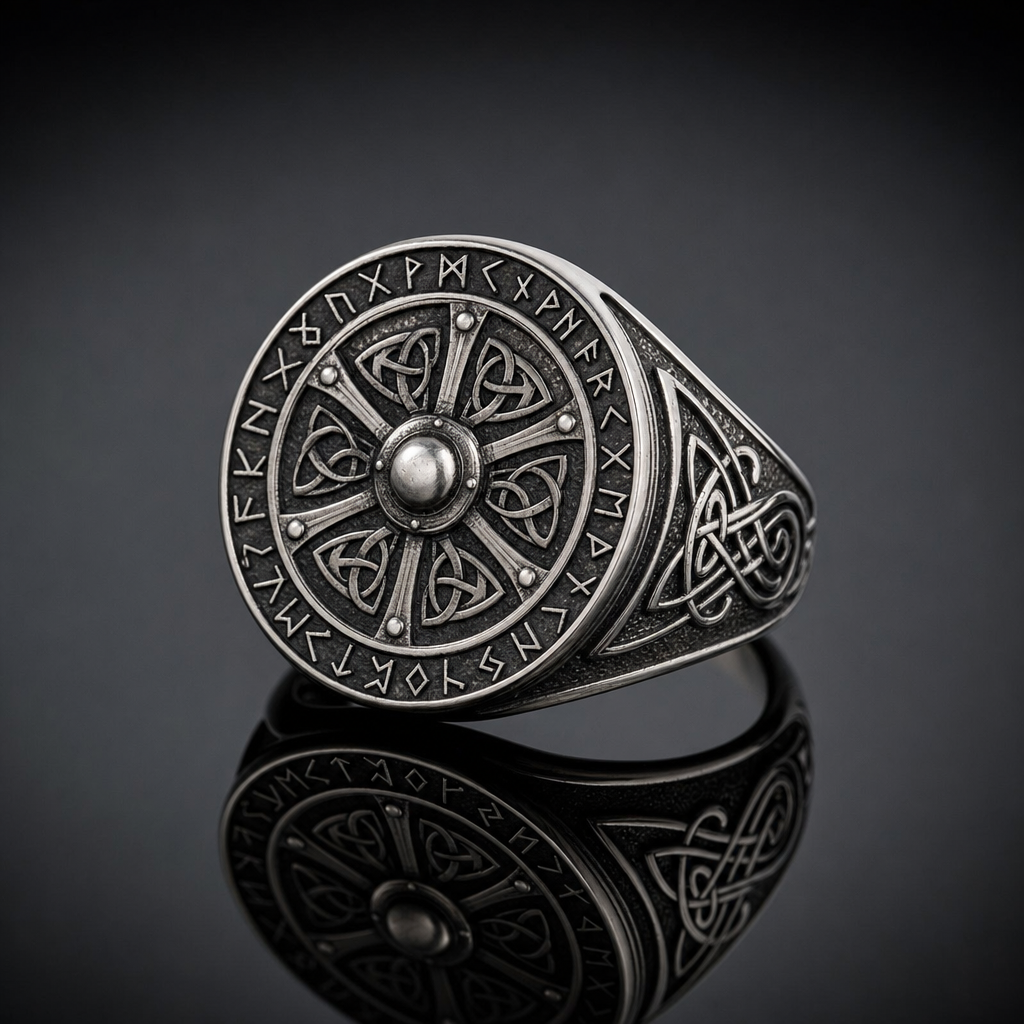 Viking Shield Signet Ring with Runes