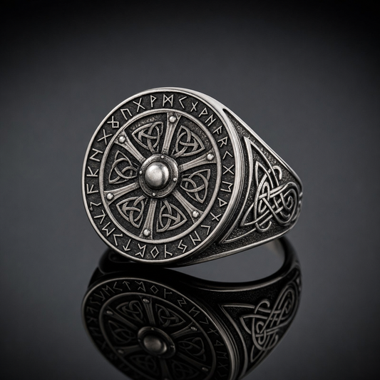 Viking Shield Signet Ring with Runes