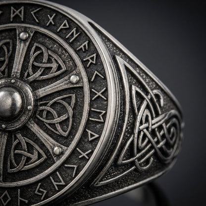 Viking Shield Signet Ring with Runes