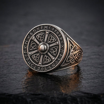 Viking Shield Signet Ring with Runes