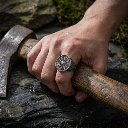 Viking Shield Signet Ring with Runes