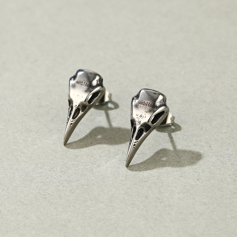 Raven Skull Earrings Viking Stud Earrings For Men