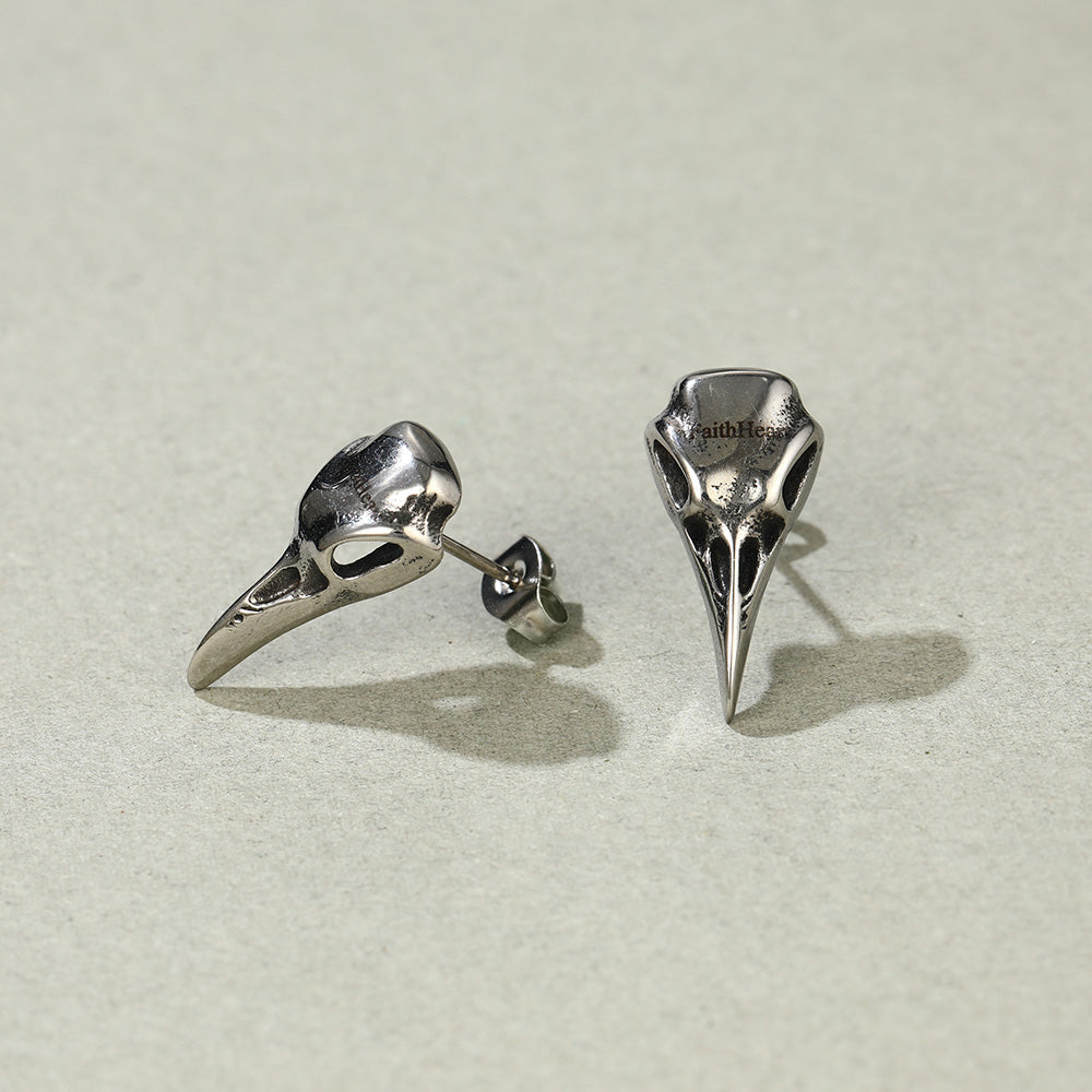 Raven Skull Earrings Viking Stud Earrings For Men