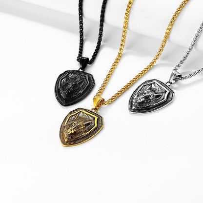 Engraved Viking Nordic Wolf Necklace Amulet Pendant for Men Women