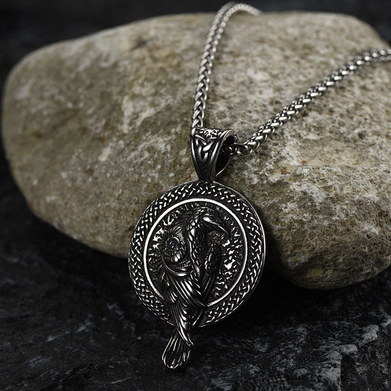 Viking Odin's Raven Pendant Necklace for Men