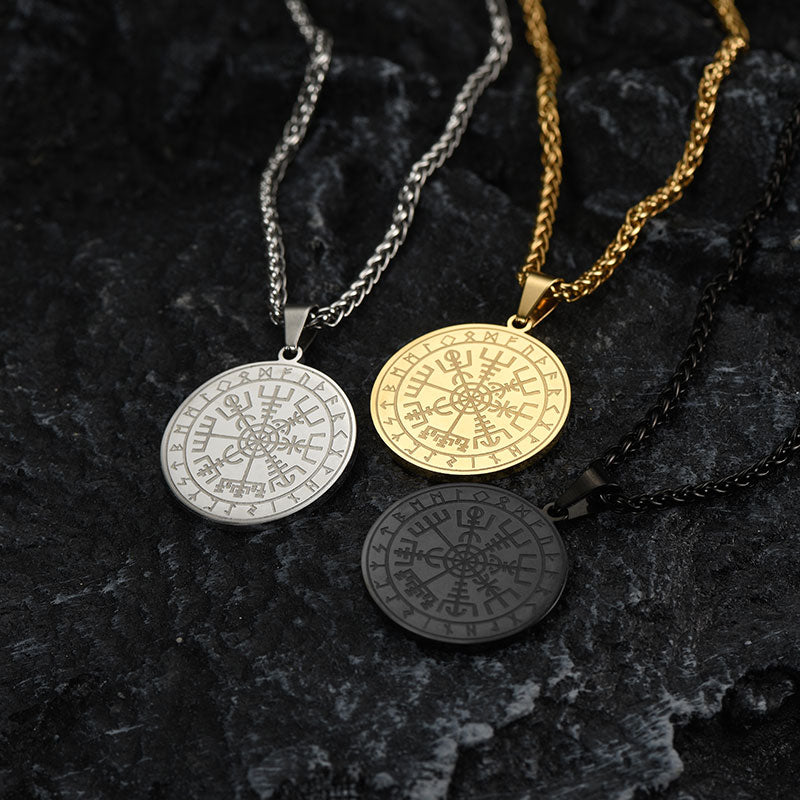 Viking Compass Coin Vegvisir Necklace With Rune