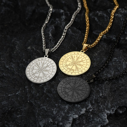 Viking Compass Coin Vegvisir Necklace With Rune