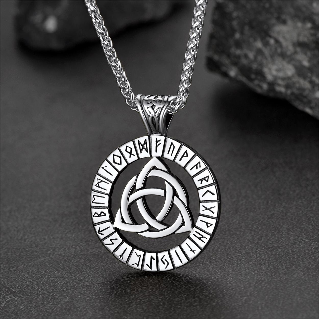 Celtic Knot Necklace with Viking Runes for Men