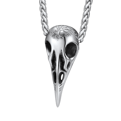 Raven Skull Necklace With Viking Compass for Men