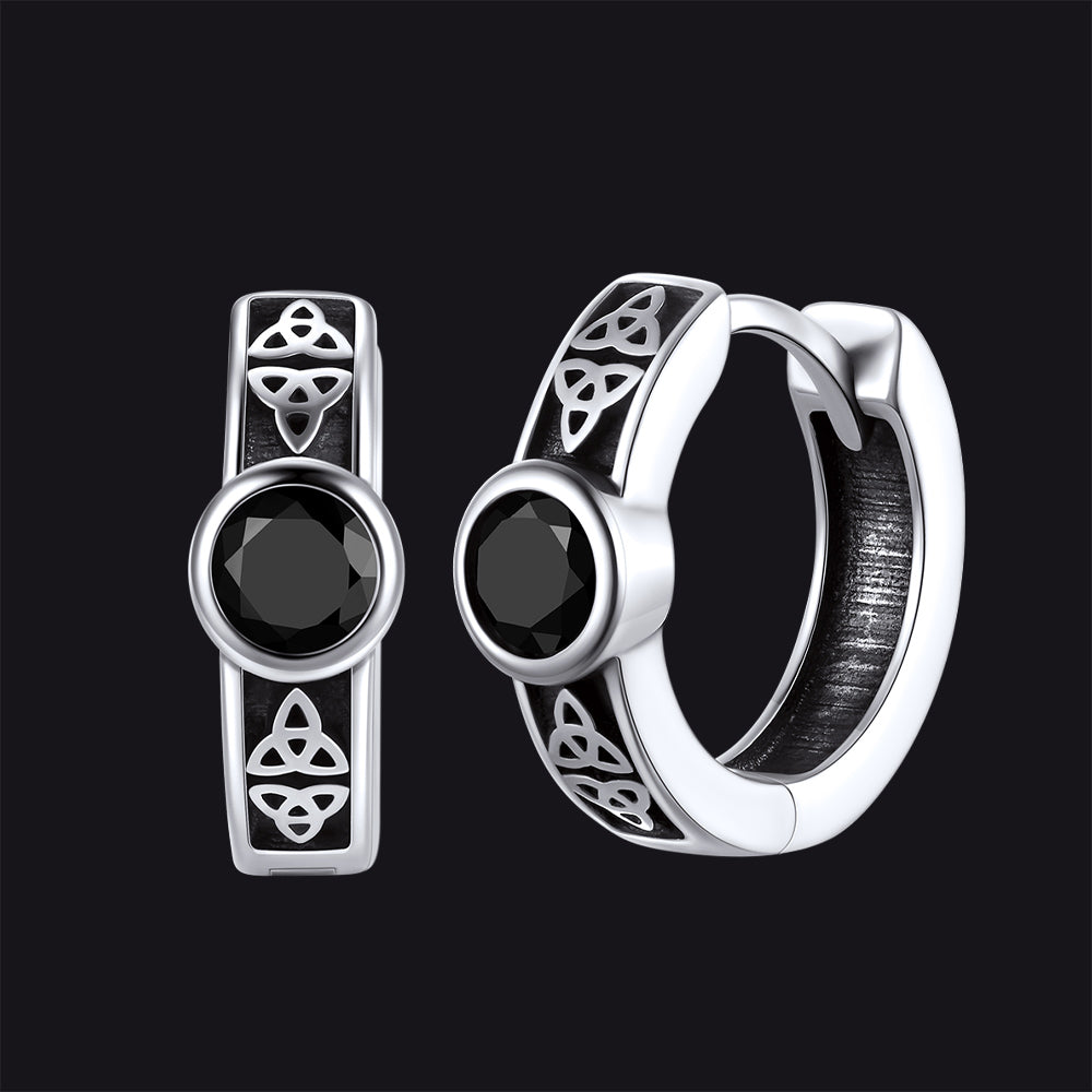 Black Onyx Celtic Knot Huggie Hoop Earrings for Men
