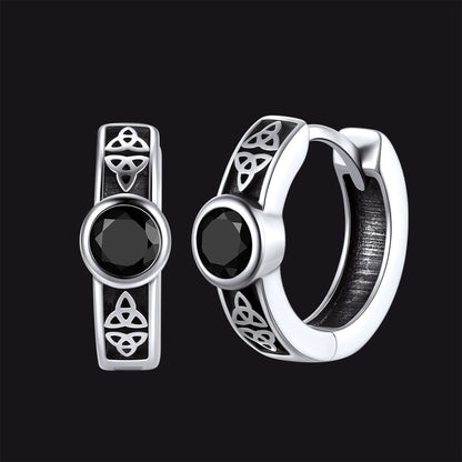 Black Onyx Celtic Knot Huggie Hoop Earrings for Men