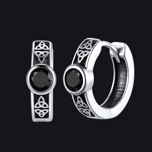 Black Onyx Celtic Knot Huggie Hoop Earrings for Men