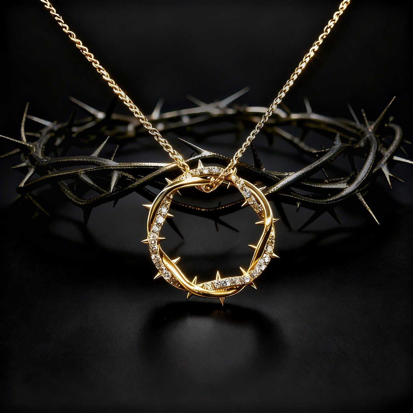 Christian Jesus Crown of Thorns Circle Pendant Necklace for Men