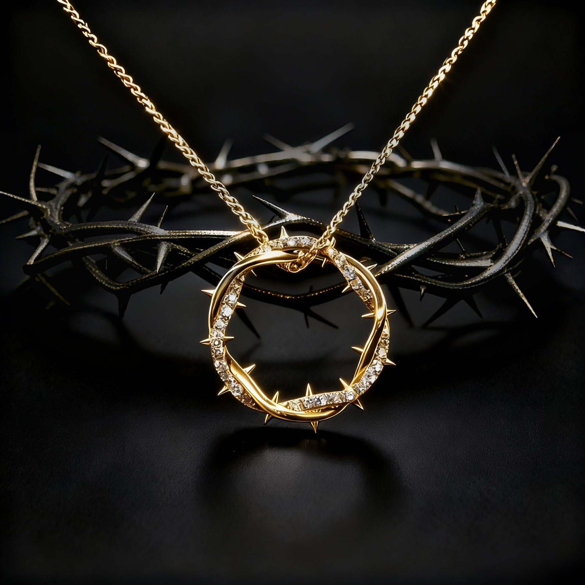 Christian Jesus Crown of Thorns Circle Pendant Necklace for Men