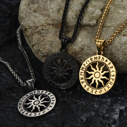 Viking Sun Wheel Rune Pendant Necklace for Men