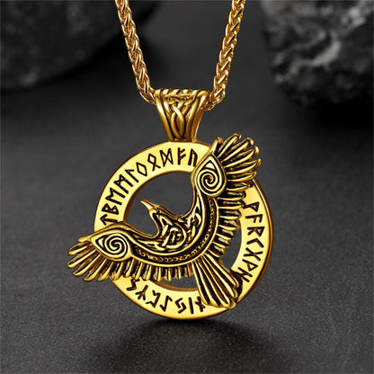 Viking Odin's Raven Necklace For Men With Runes