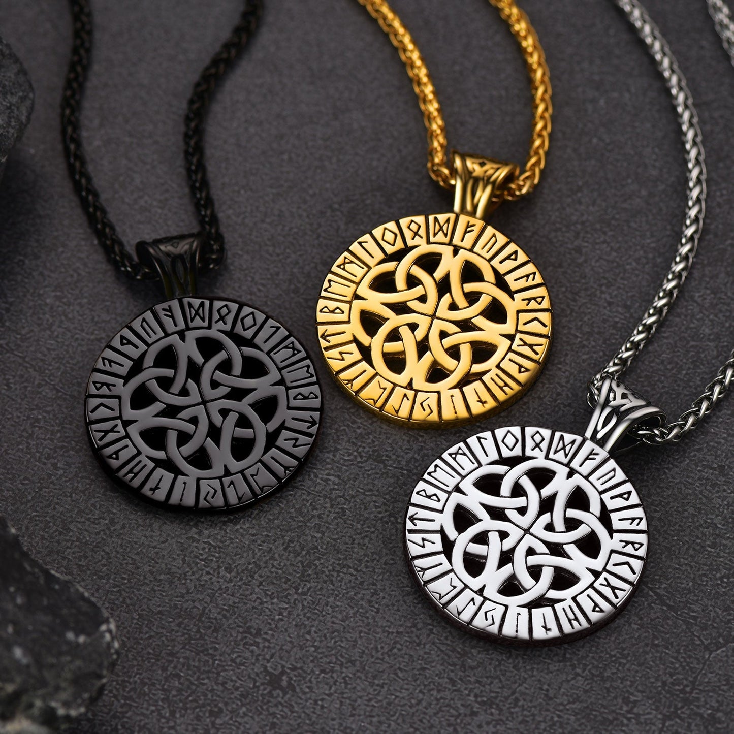 Irish Celtic Knot Necklace with Viking Runes For Men