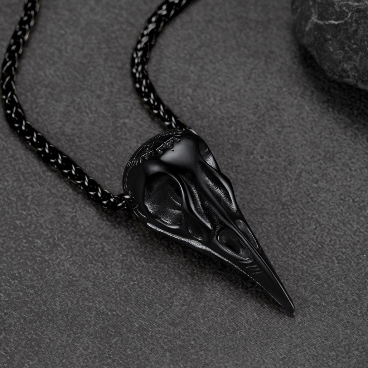 Raven Skull Necklace With Viking Compass for Men