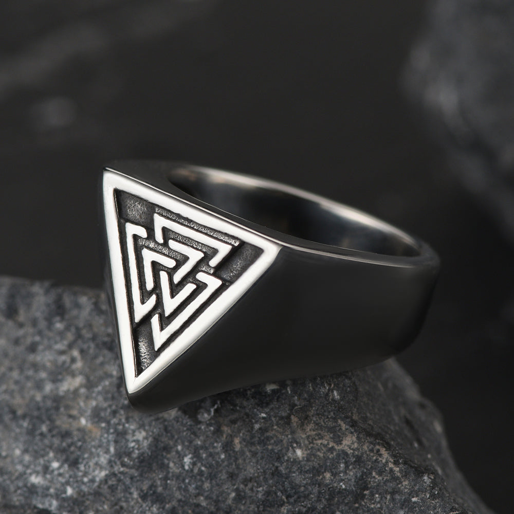 Stainless Steel Viking Valknut Signet Ring for Men