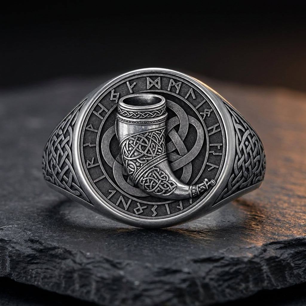 Viking Drinking Horn Signet Ring
