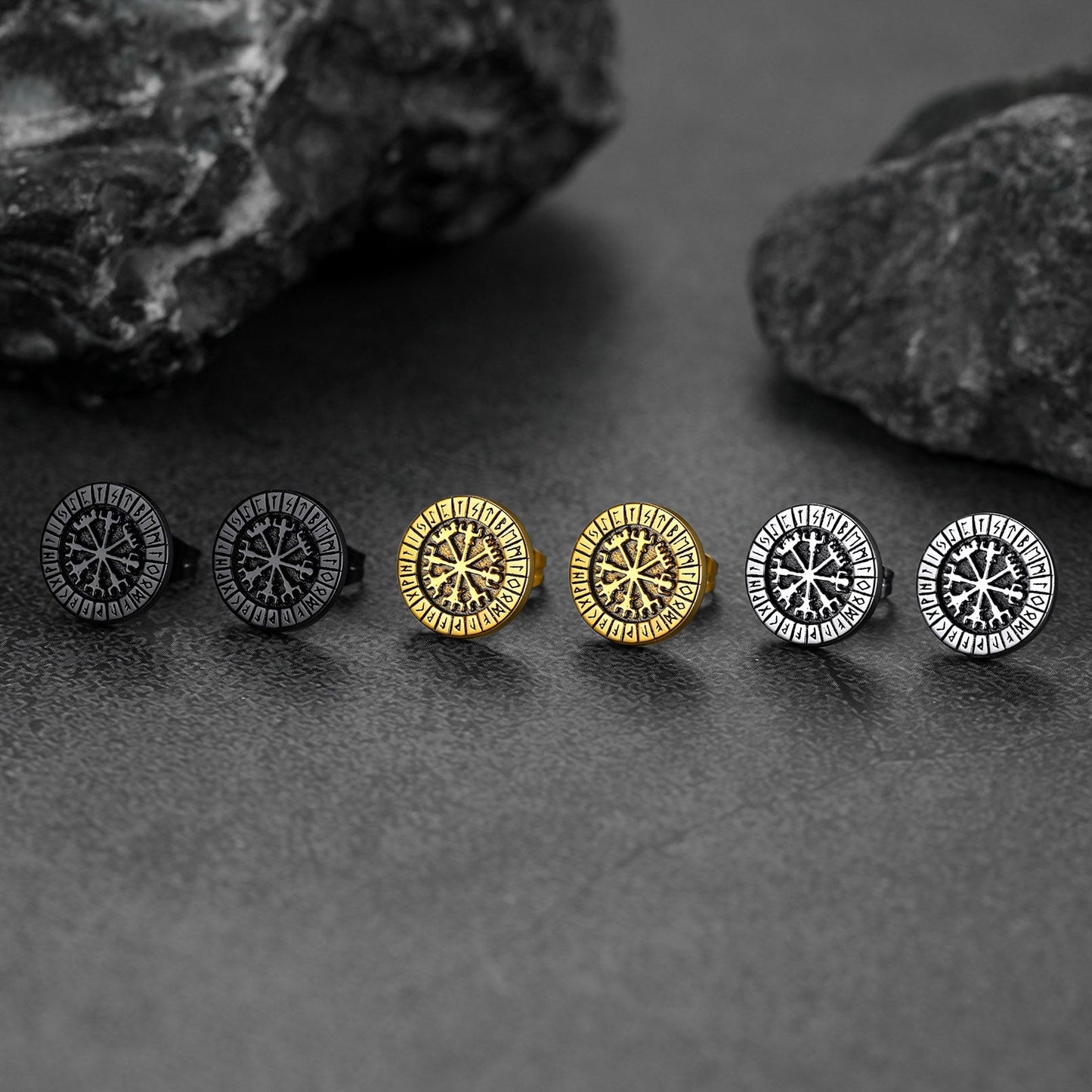 Norse Viking Compass Vegvisir Stud Earrings For Men