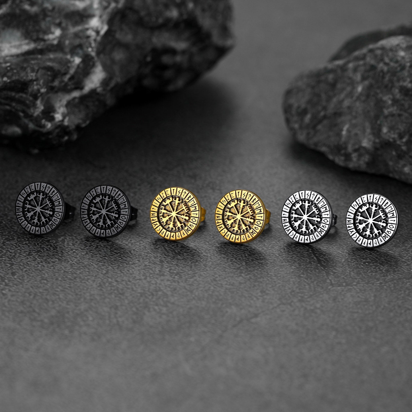 Norse Viking Compass Vegvisir Stud Earrings For Men