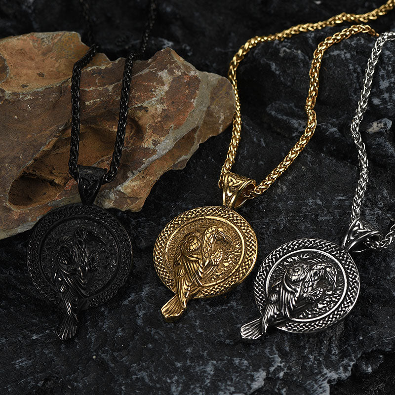 Viking Odin's Raven Pendant Necklace for Men
