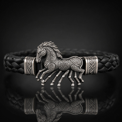 Viking Sleipnir Horse Braided Leather Bracelet