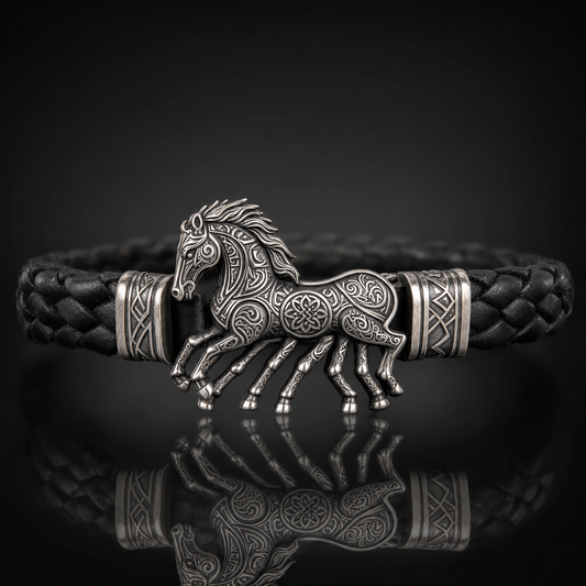 Viking Sleipnir Horse Braided Leather Bracelet