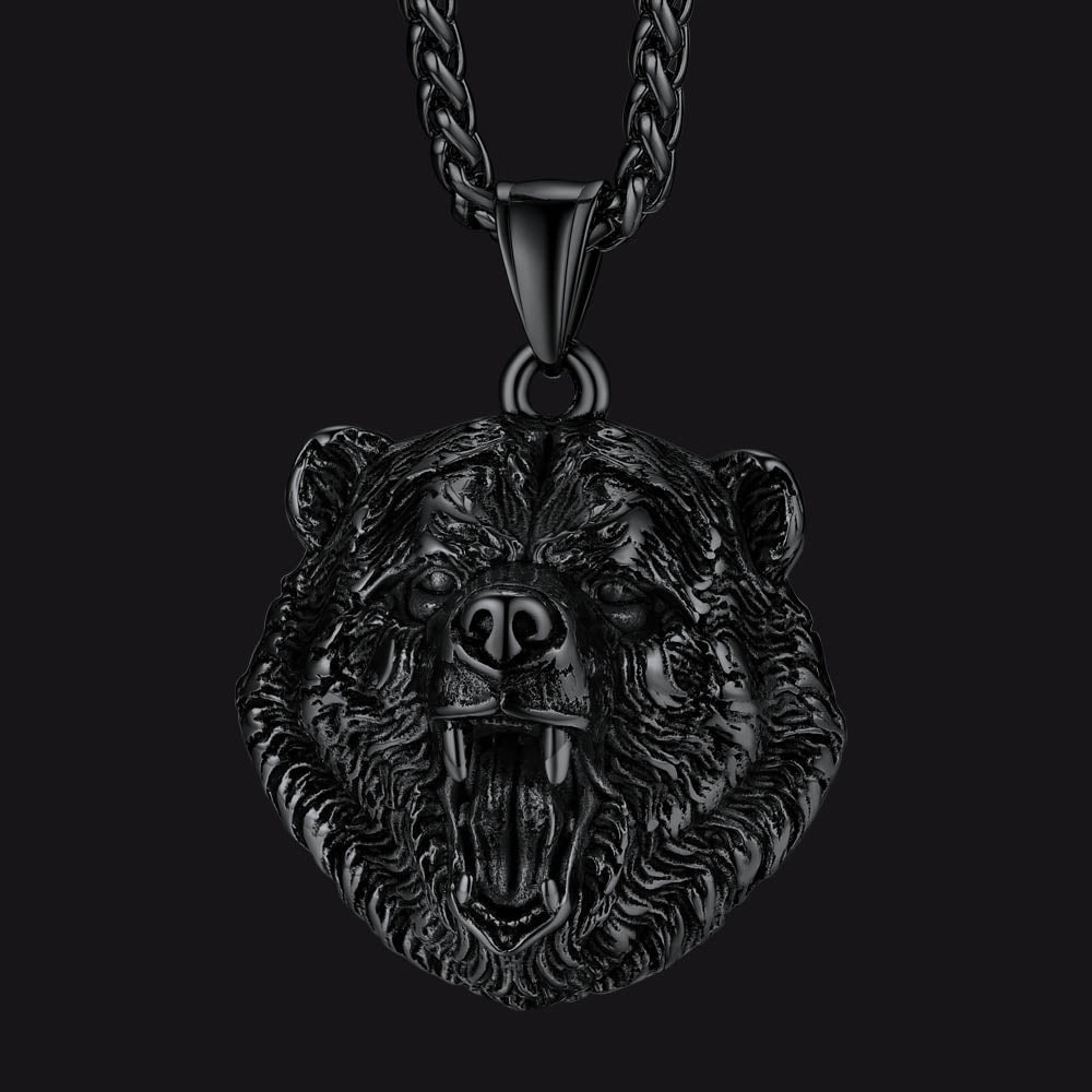 Wild Roaring Bear Head Pendant Necklace for Men