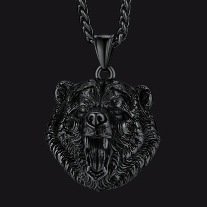 Wild Roaring Bear Head Pendant Necklace for Men
