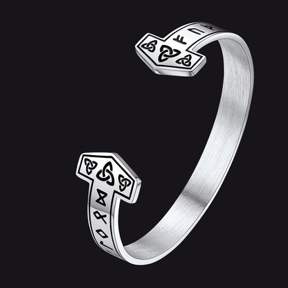 FaithHeart Viking Futhark Runes Cuff Bracelet For Men