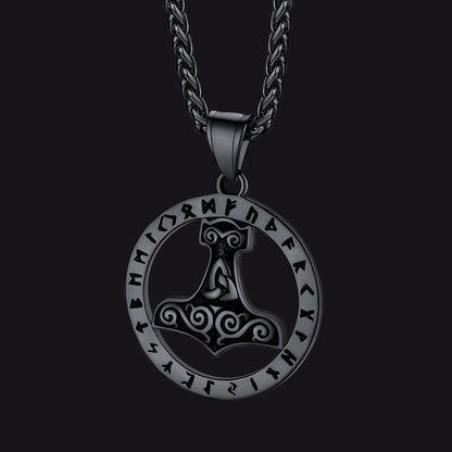 Viking Thor's Hammer Rune Pendant Necklace For Men