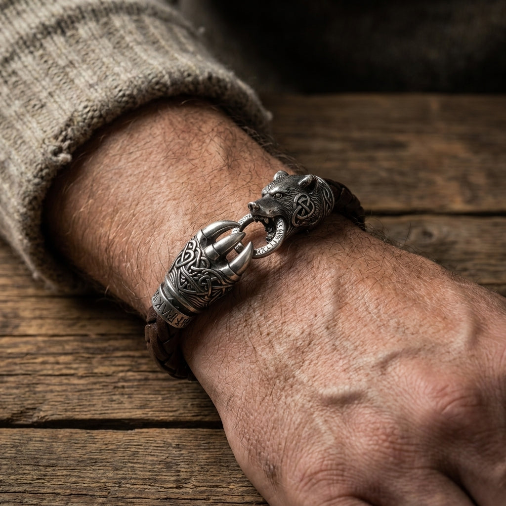Berserker Bear Claw Leather Bracelet