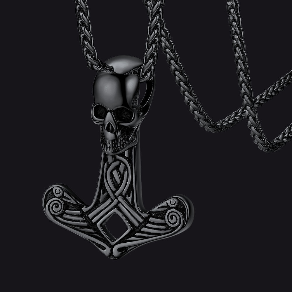 Viking Skull Spear Pendant Necklace for Men