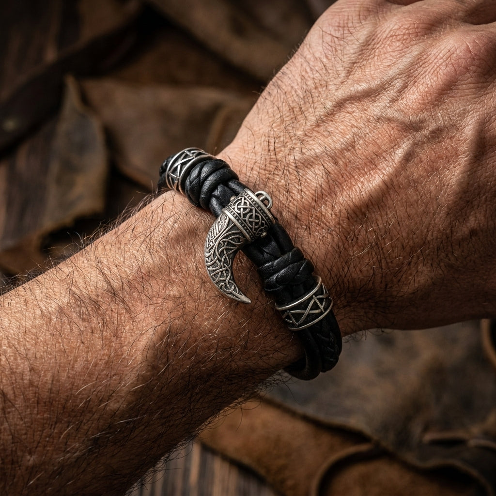 Viking Drinking Horn Leather Bracelet