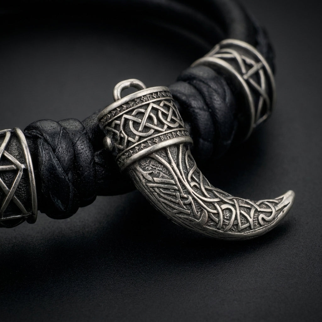 Viking Drinking Horn Leather Bracelet