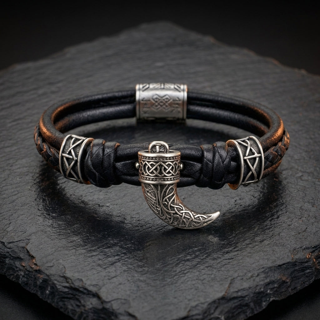 Viking Drinking Horn Leather Bracelet