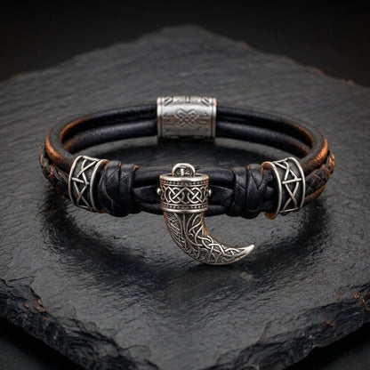 Viking Drinking Horn Leather Bracelet
