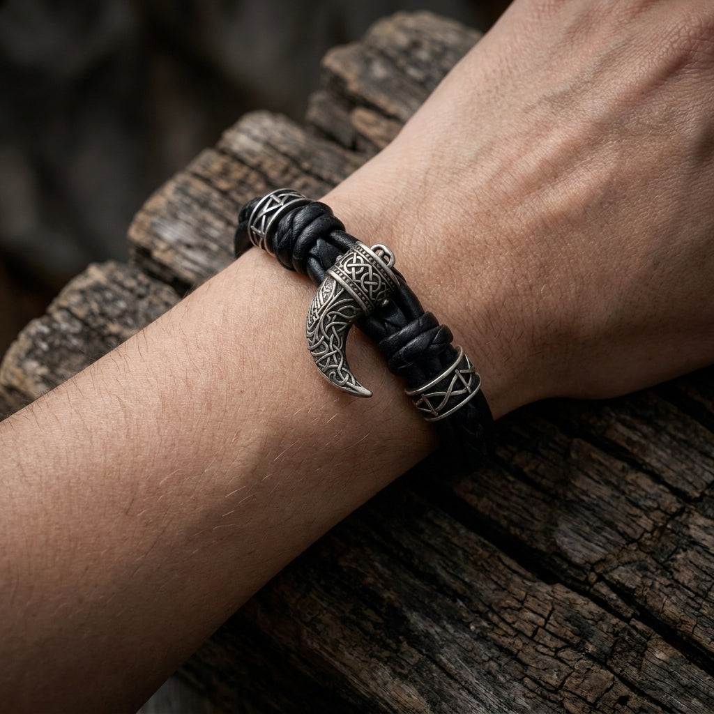 Viking Drinking Horn Leather Bracelet
