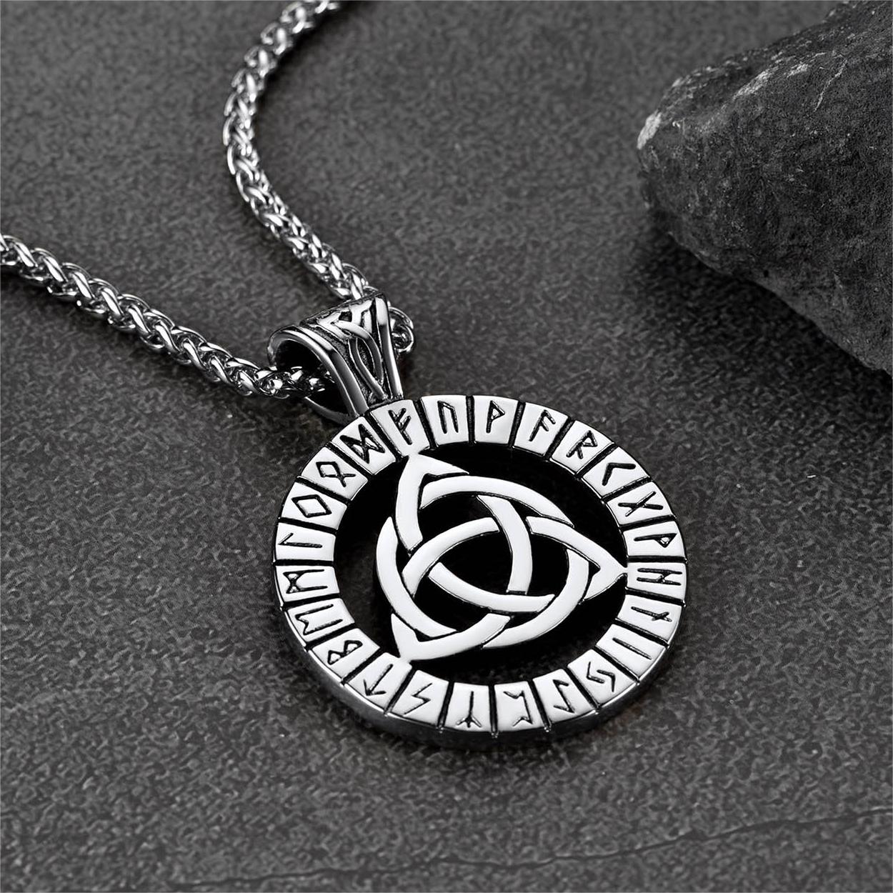 Celtic Knot Necklace with Viking Runes for Men