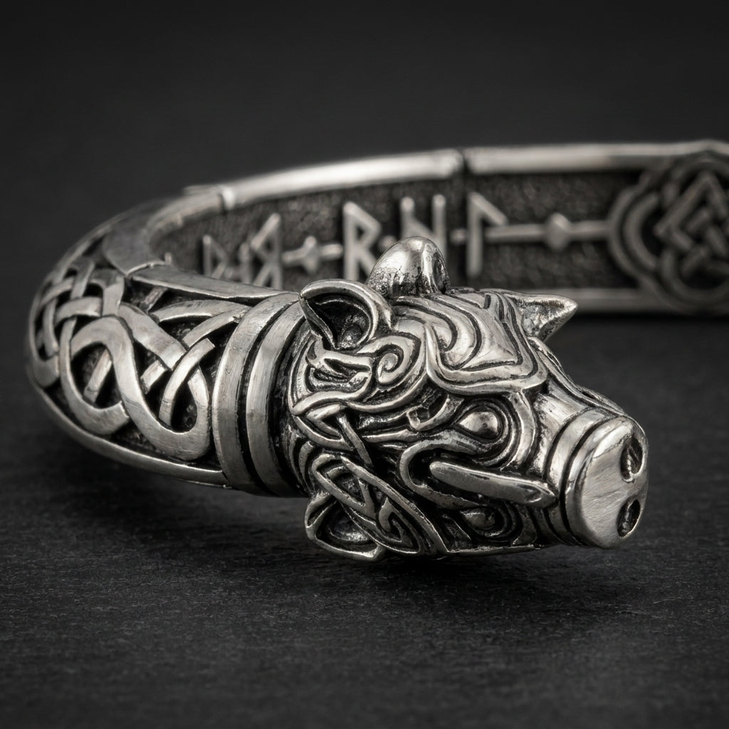 Viking Boar Gullinbursti Cuff Bracelet