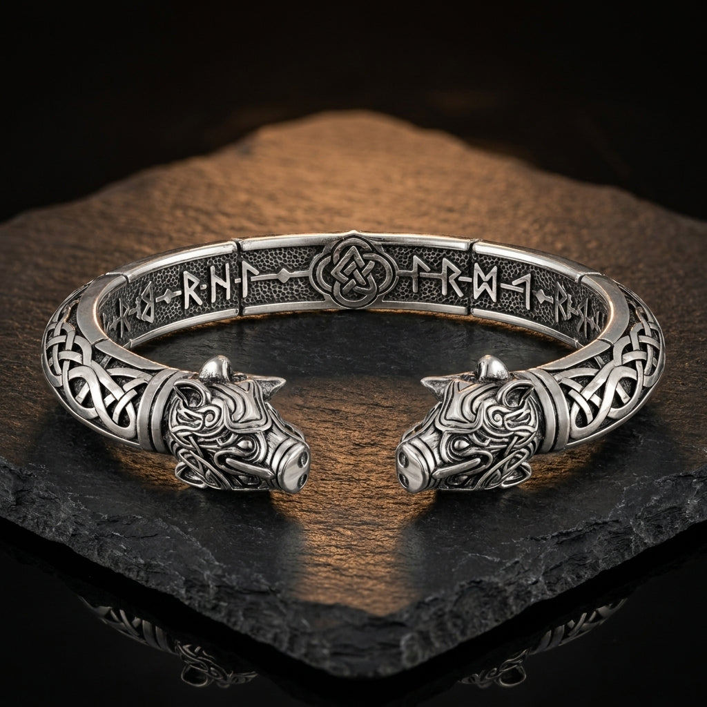 Viking Boar Gullinbursti Cuff Bracelet