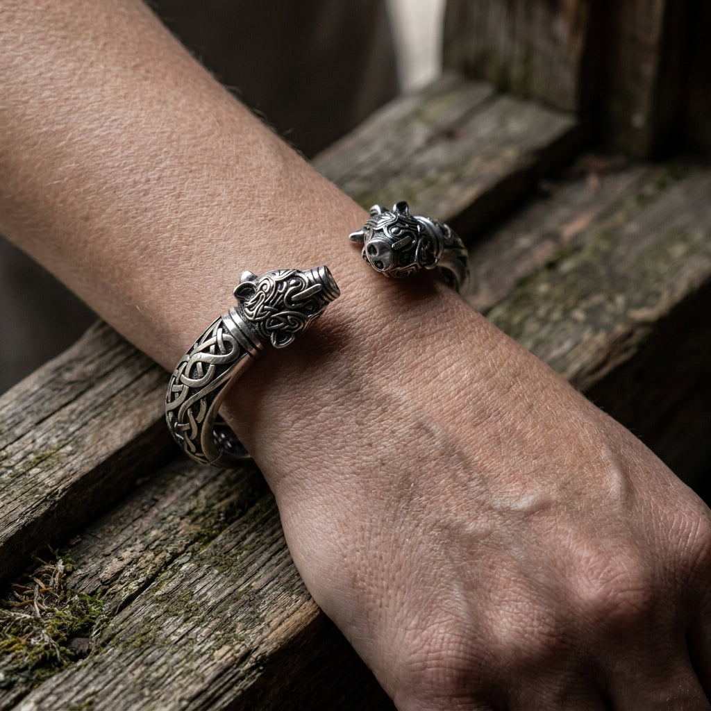 Viking Boar Gullinbursti Cuff Bracelet