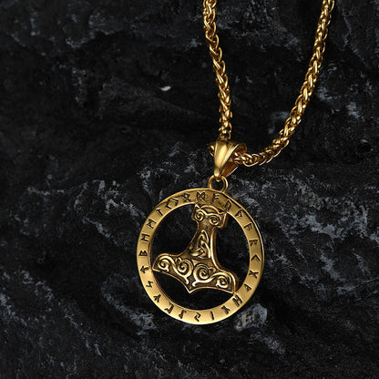 Viking Thor's Hammer Rune Pendant Necklace For Men
