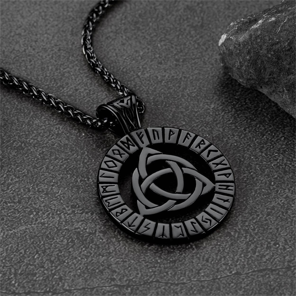 Celtic Knot Necklace with Viking Runes for Men